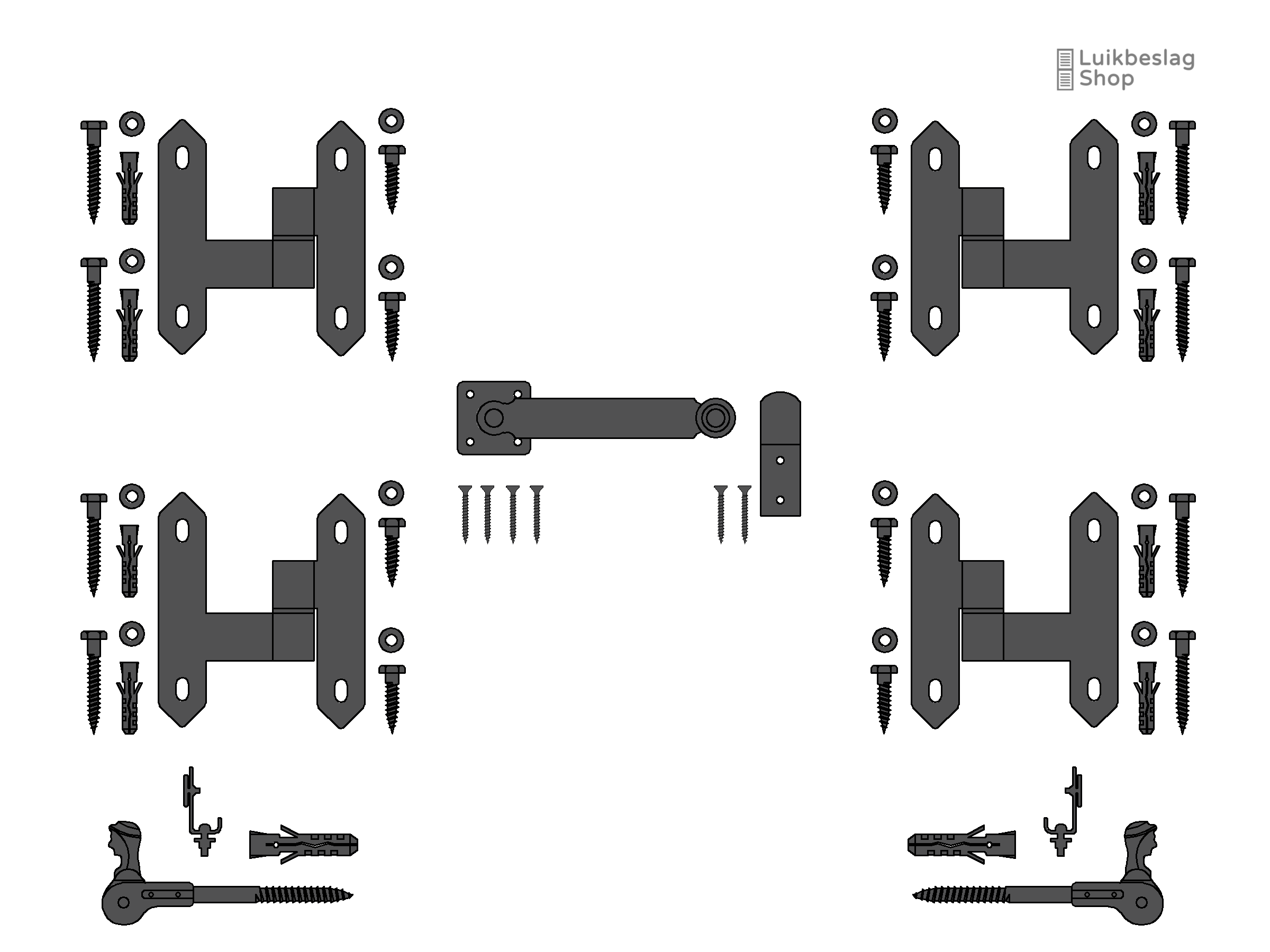 Set traditioneel luikbeslag dubbel luik T heng.