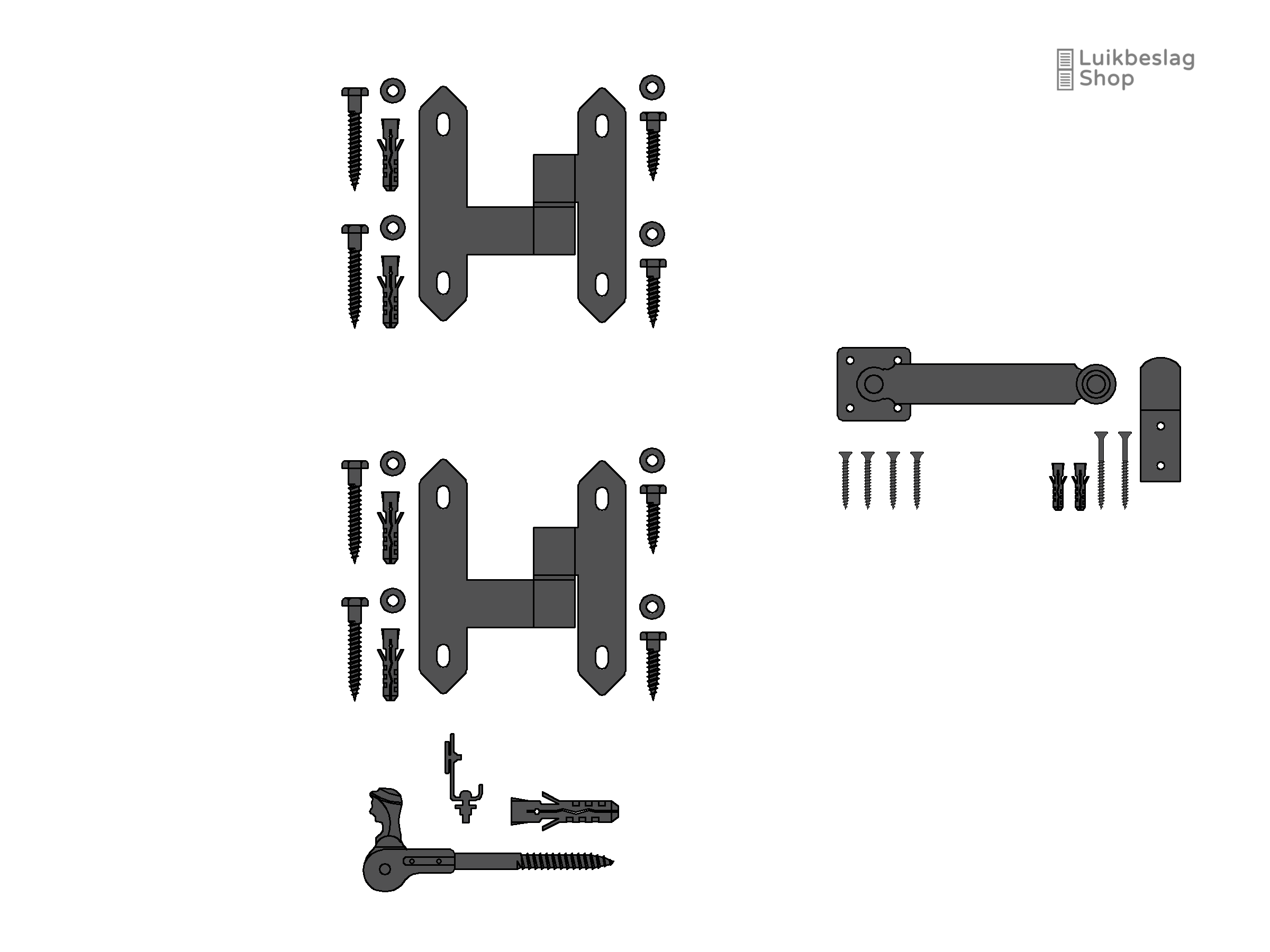 Set traditioneel luikbeslag enkel luik T heng linksdraaiend.