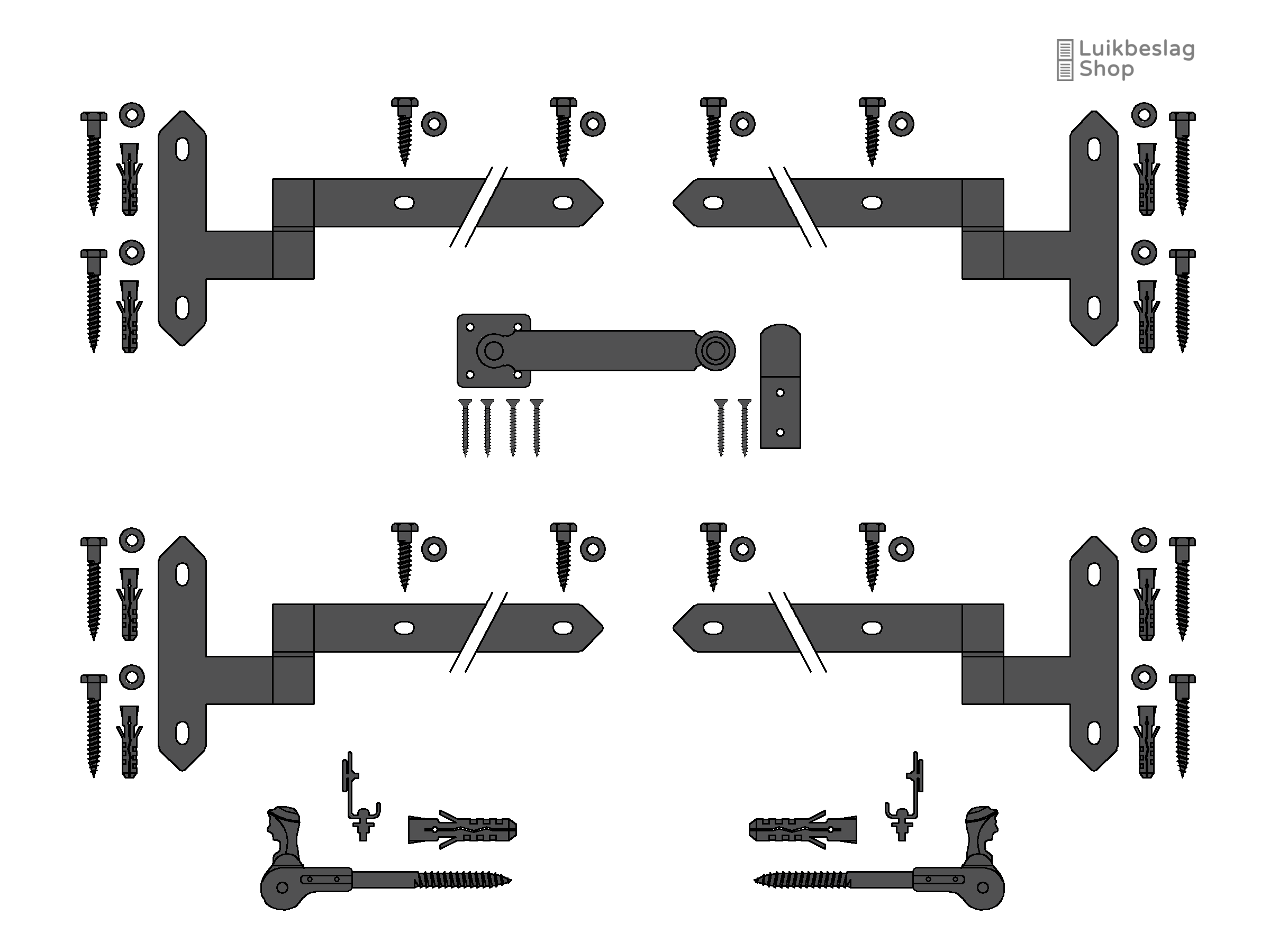 Set traditioneel luikbeslag dubbel luik staatheng.