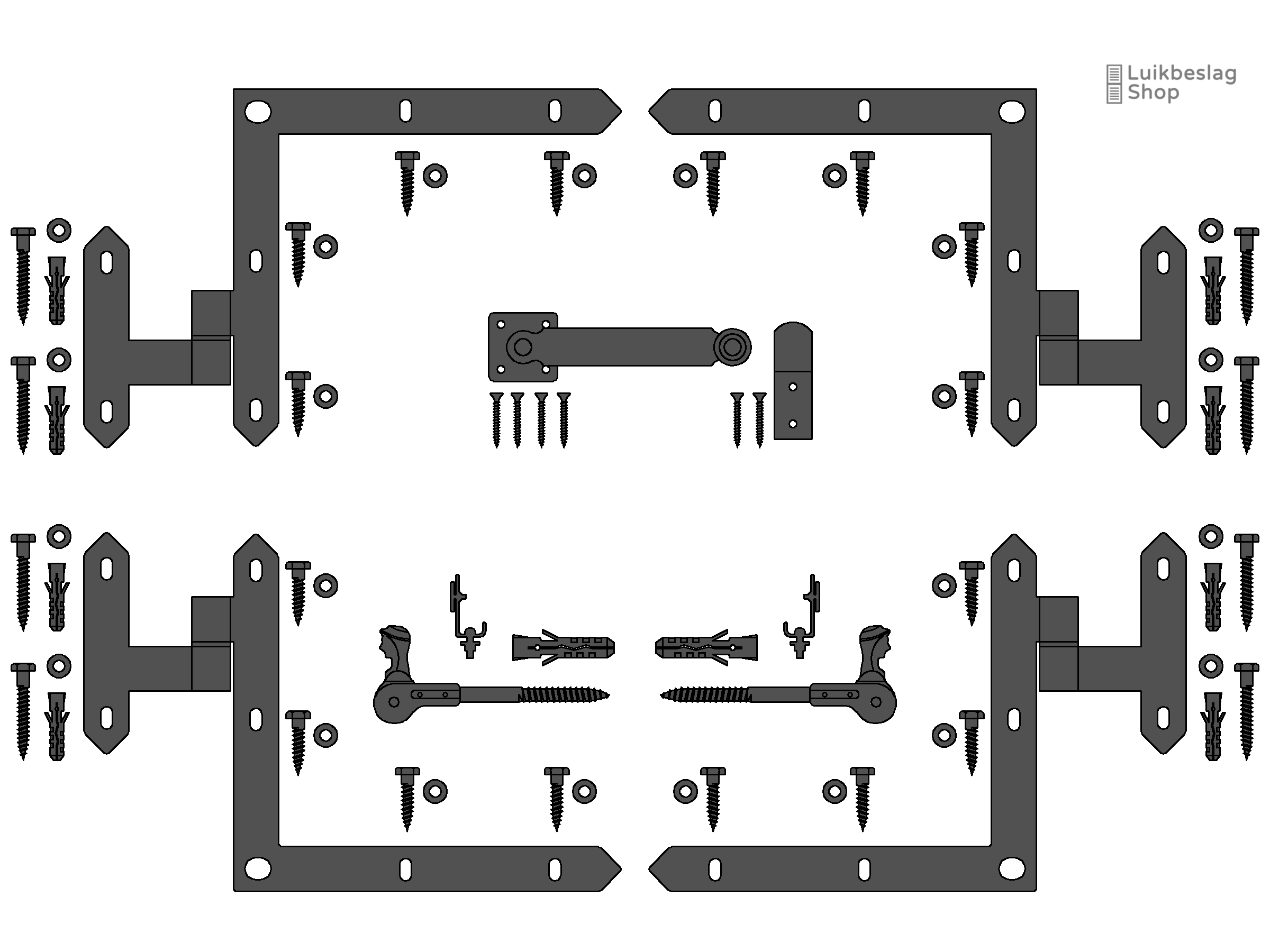 Set traditioneel luikbeslag dubbel luik hoekheng.