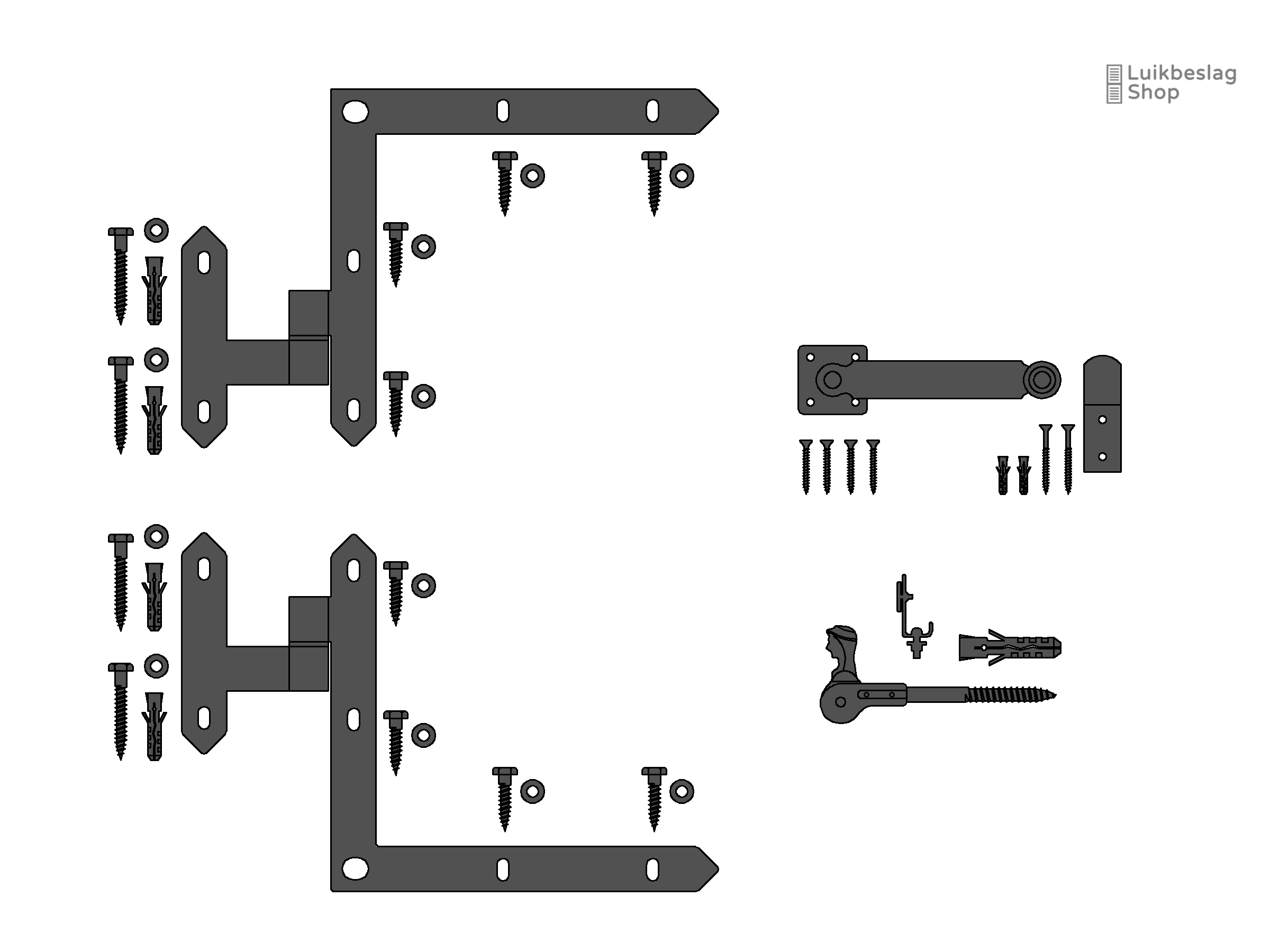 Set traditioneel luikbeslag enkel luik hoekheng linksdraaiend.