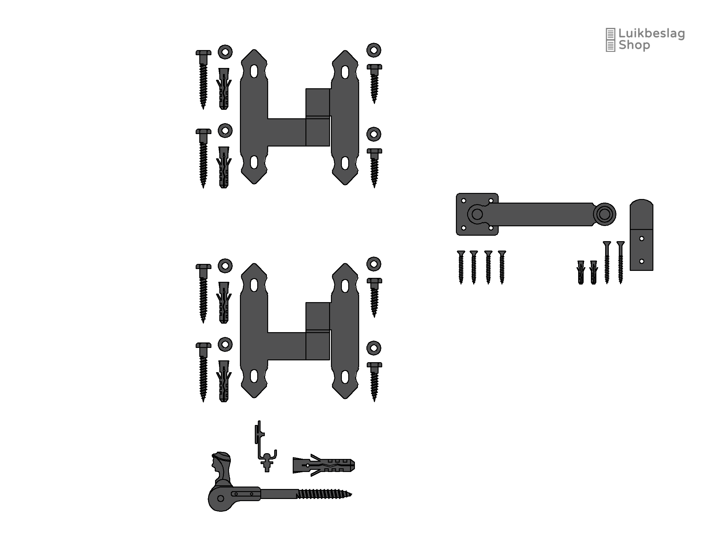 Set Oudhollands luikbeslag enkel luik T heng linksdraaiend.