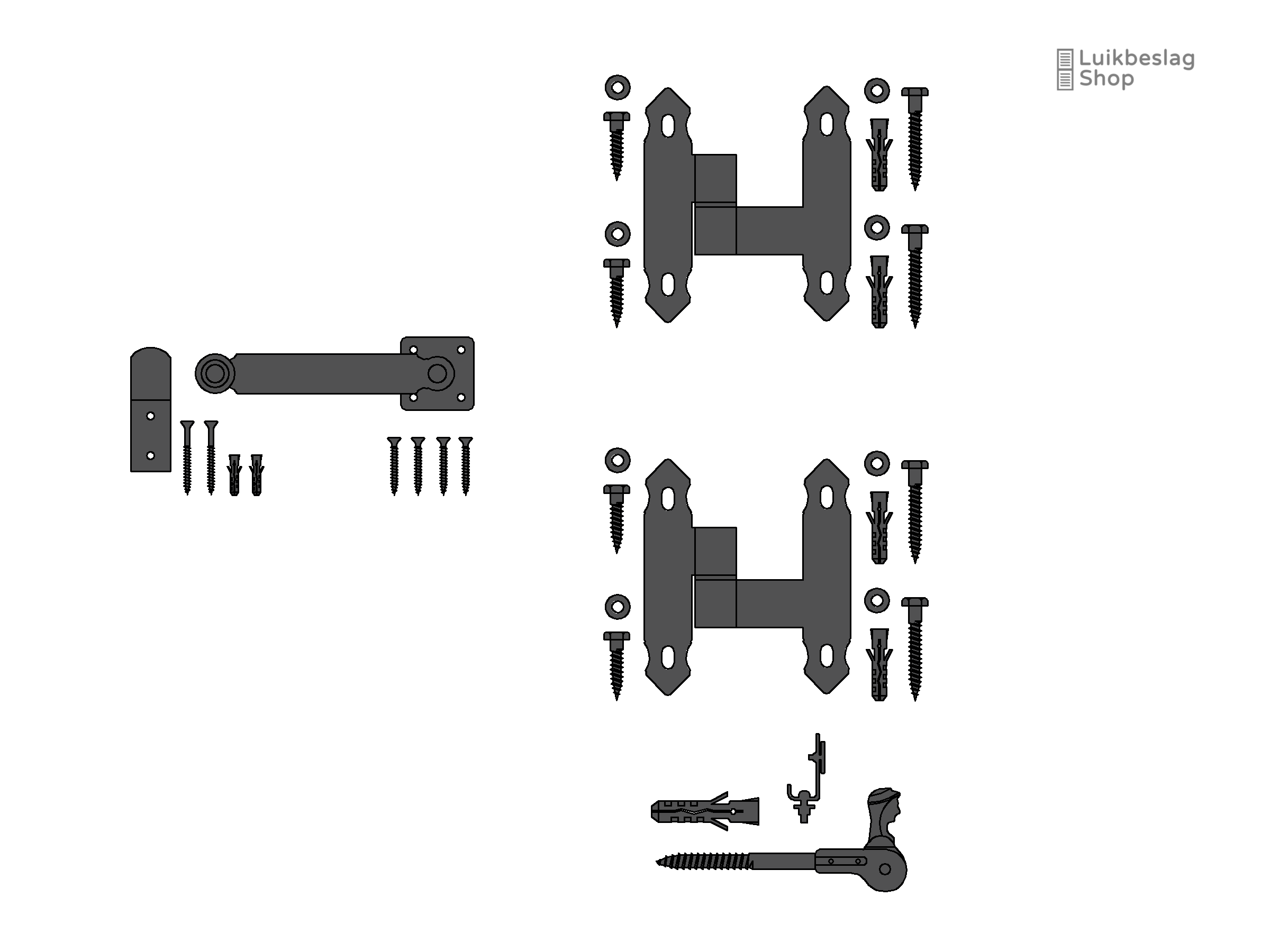 Set Oudhollands luikbeslag enkel luik T heng rechtsdraaiend