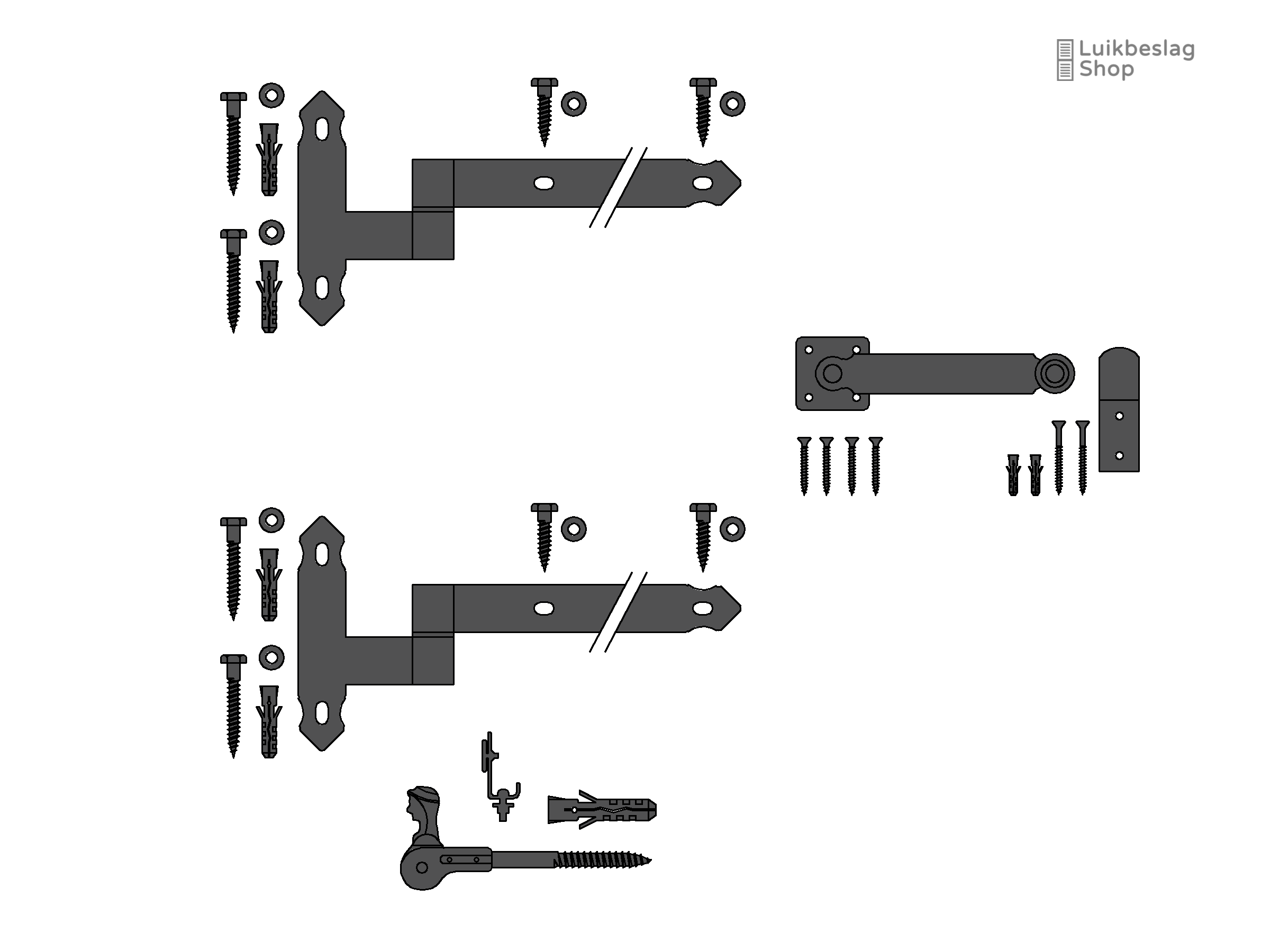 Set Oudhollands luikbeslag enkel luik staartheng linksdraaiend