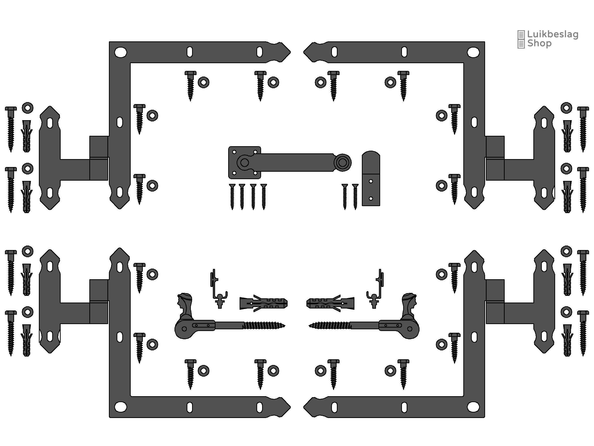 Set Oudhollands luikbeslag dubbel luik hoekheng.